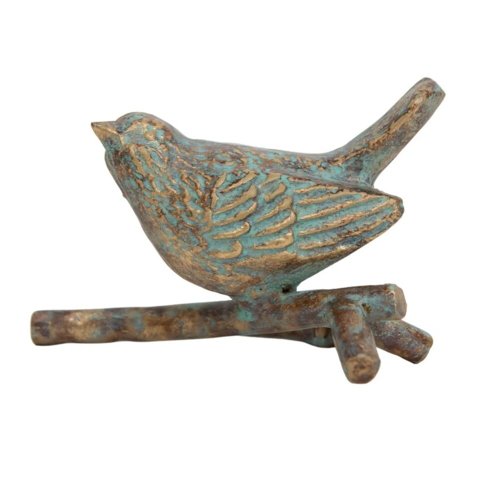 Bird on Branch Figurine Paperweight Verdigris Turquoise Antique Bronze C…